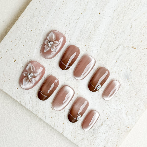 Mocha Pearl Date Almond Nude Press-On Nails