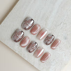 Pearl Blossom Short Square Nude Pink Press-On Nails