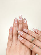 Blush Pearl Bow Date Short Square Nude Press-On Nails