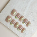 Lemon Blossom Short Square Press-On Nails – Nude Green Floral Handmade Nails (Copy)
