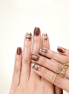Mocha Checkered Weekend Short Square Nude Press-On Nails