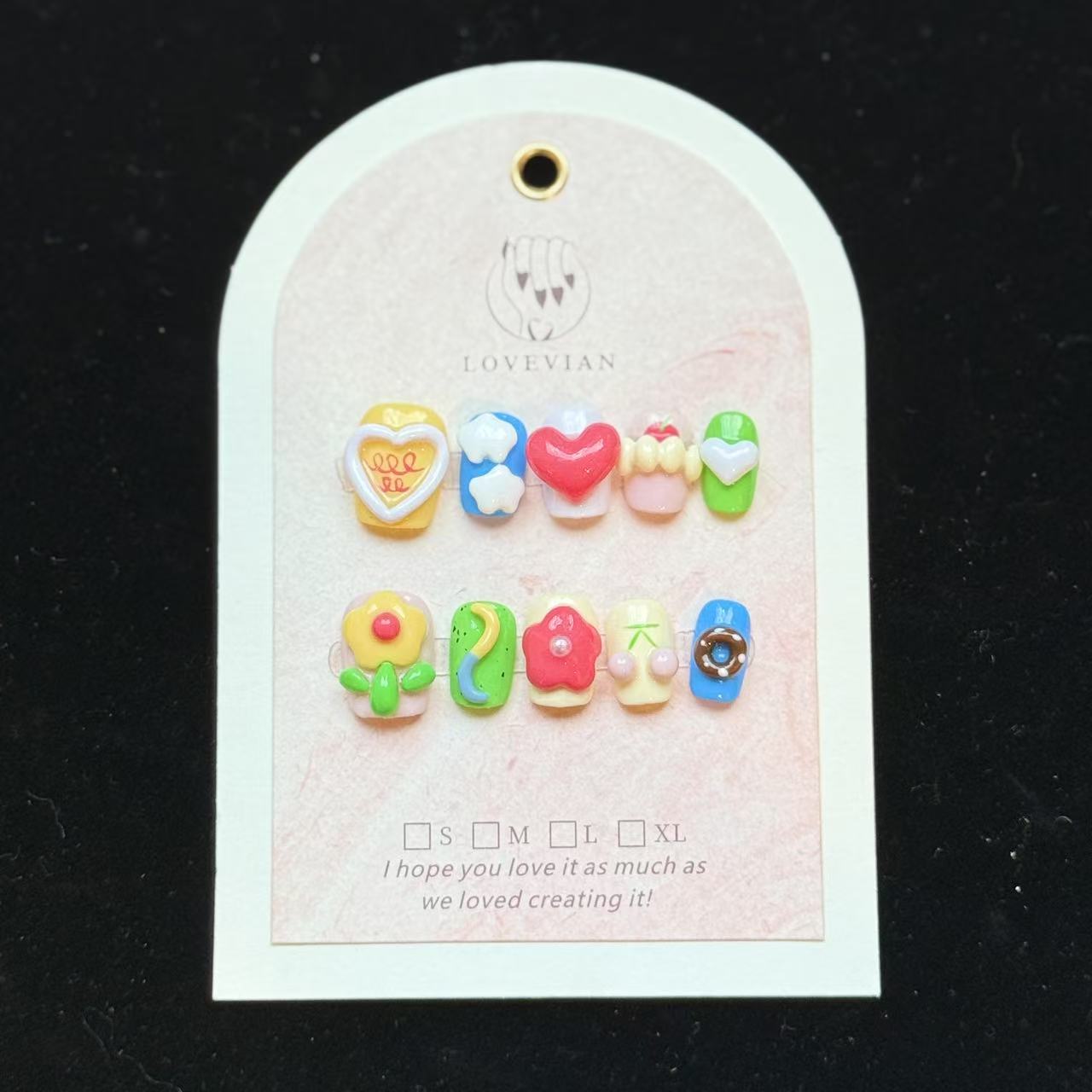 Candy Pop – Kawaii Short Square Press-On Nails with Hearts, Donuts & Cute Charms