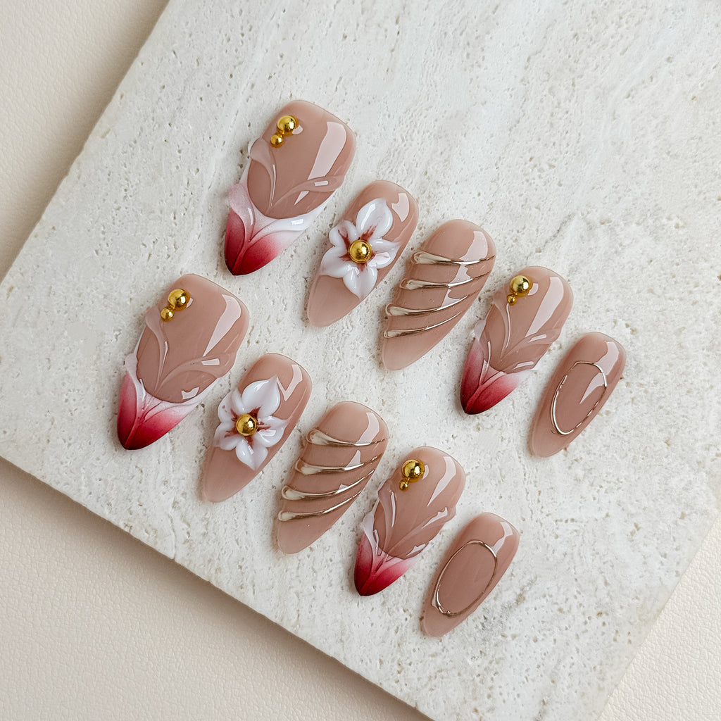 Rosé Garden Medium Almond Nude Pink Press-On Nails