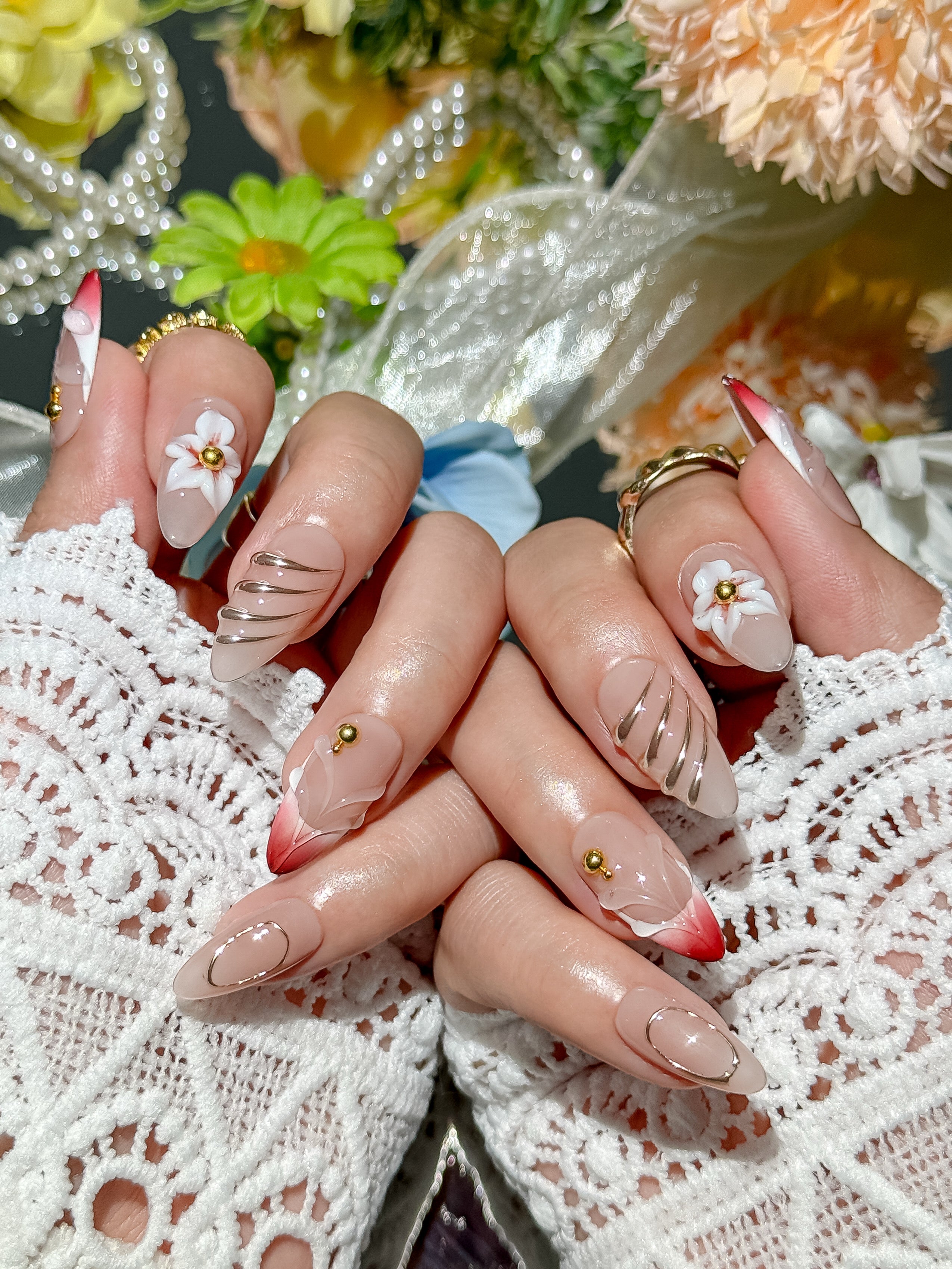 Rosé Garden Medium Almond Nude Pink Press-On Nails