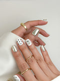 Silver Polka Office Short Square White Nude Press-On Nails
