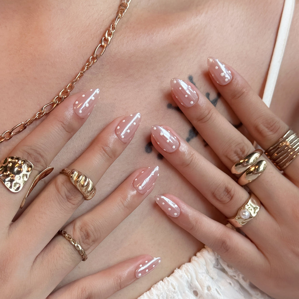 Pearl Dot | Medium Almond Luxury Press-On Nails