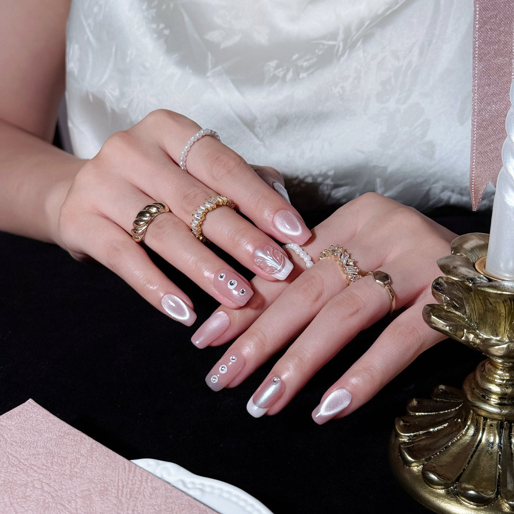 Pearl Bloom | Short Square Luxury Press-On Nails