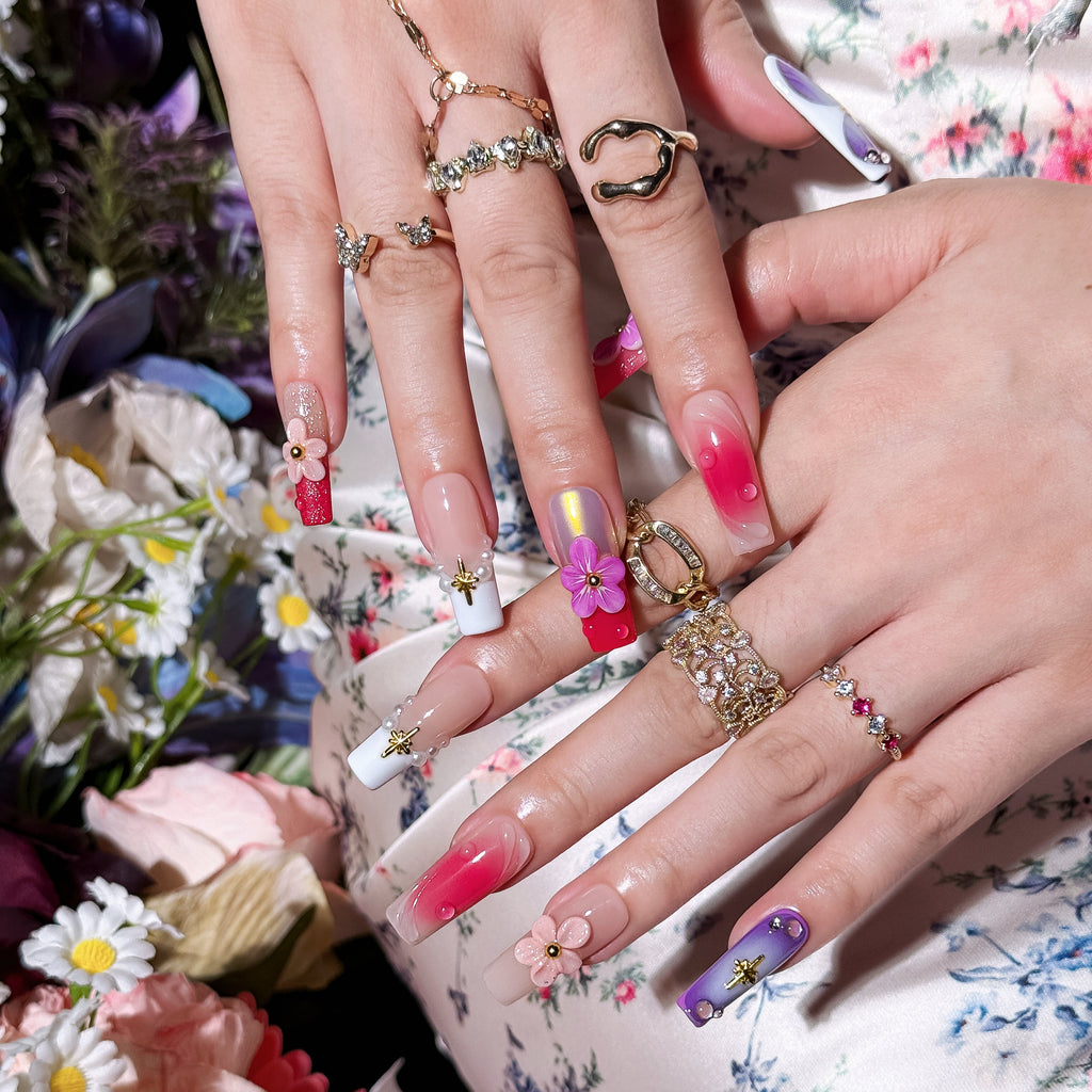 Bloom Pop | Long Coffin Luxury Press-On Nails