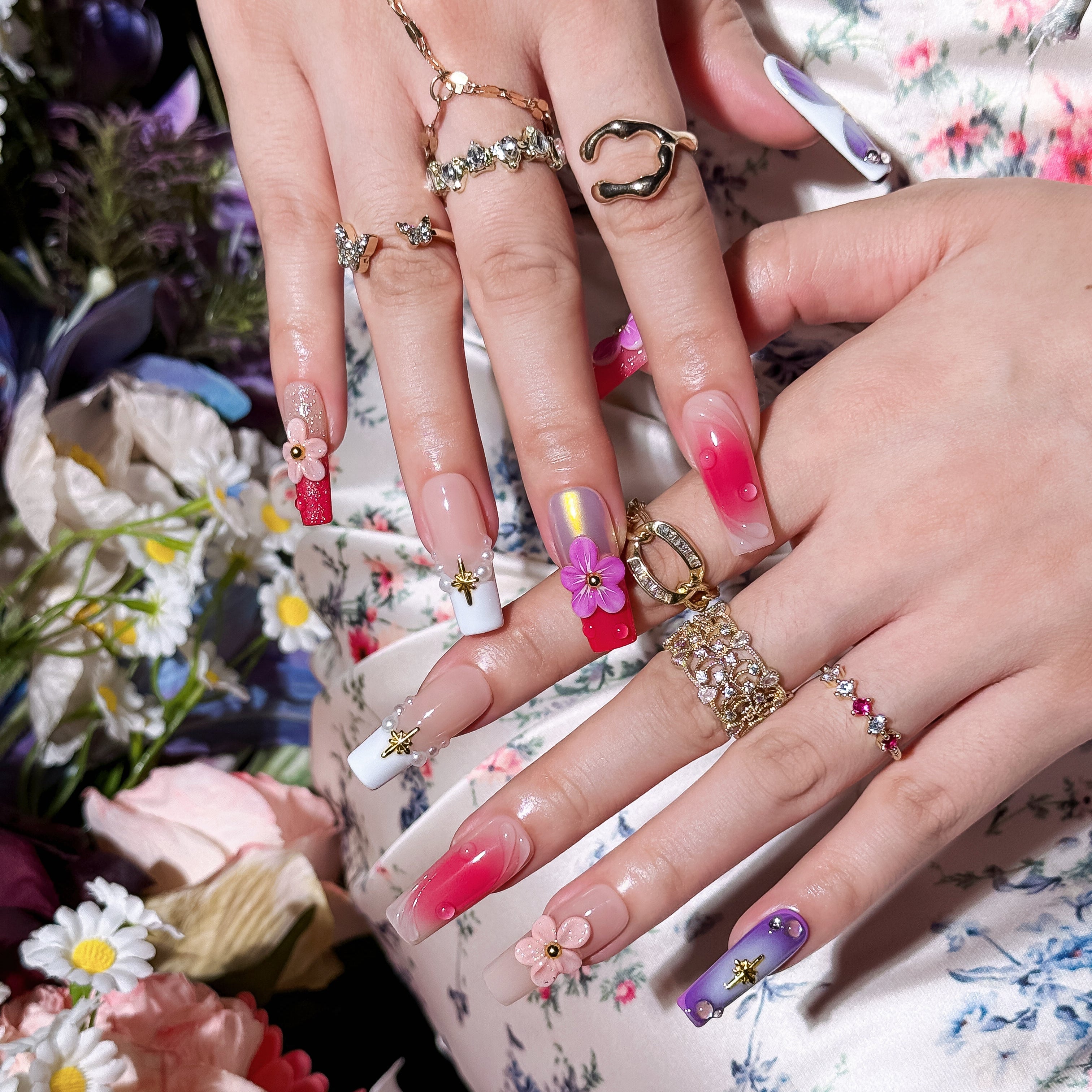 Bloom Pop | Long Coffin Luxury Press-On Nails