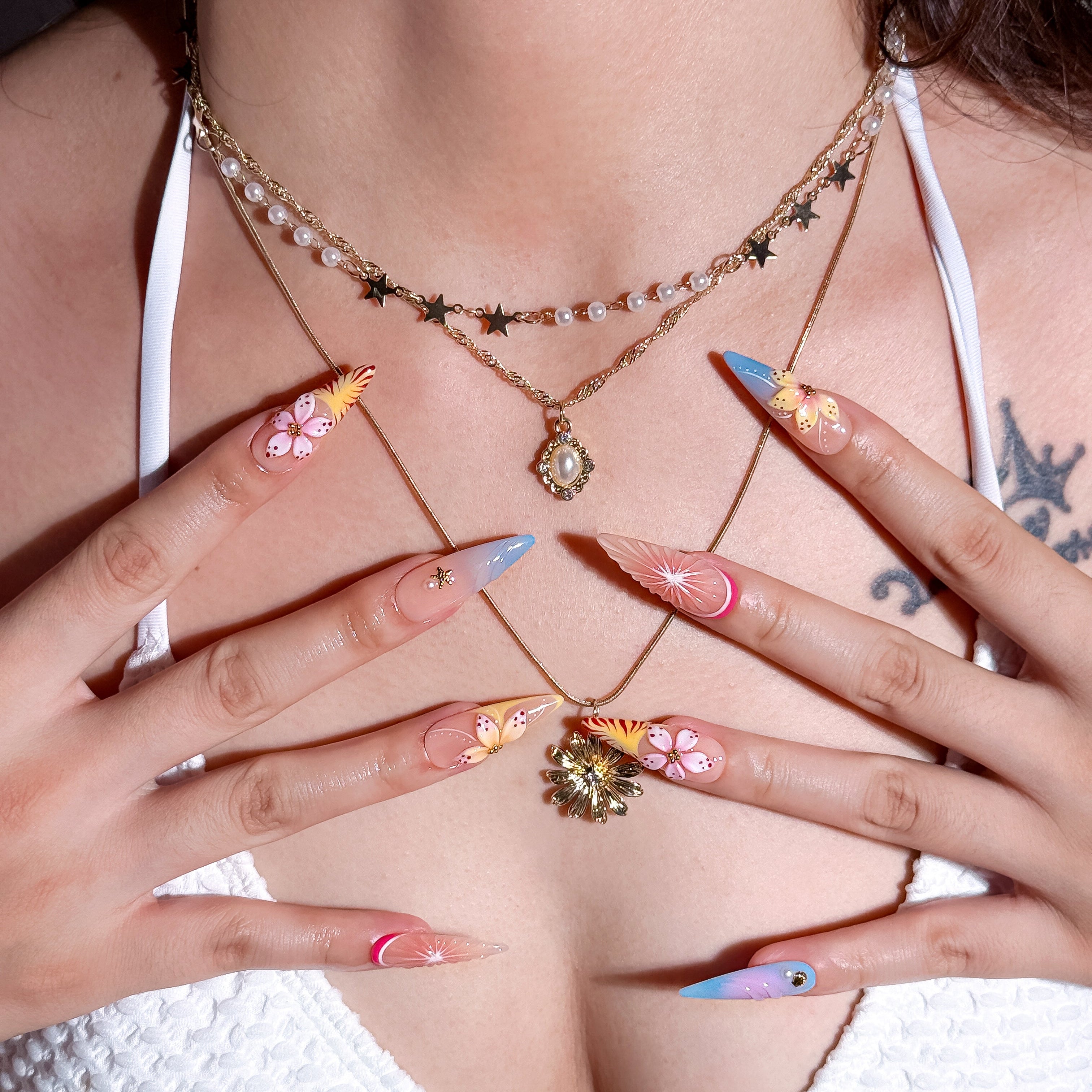 Tropical Bloom | Long Stiletto Luxury Press-On Nails
