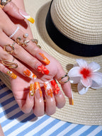 Sunset Hibiscus | Medium Square Luxury Press-On Nails