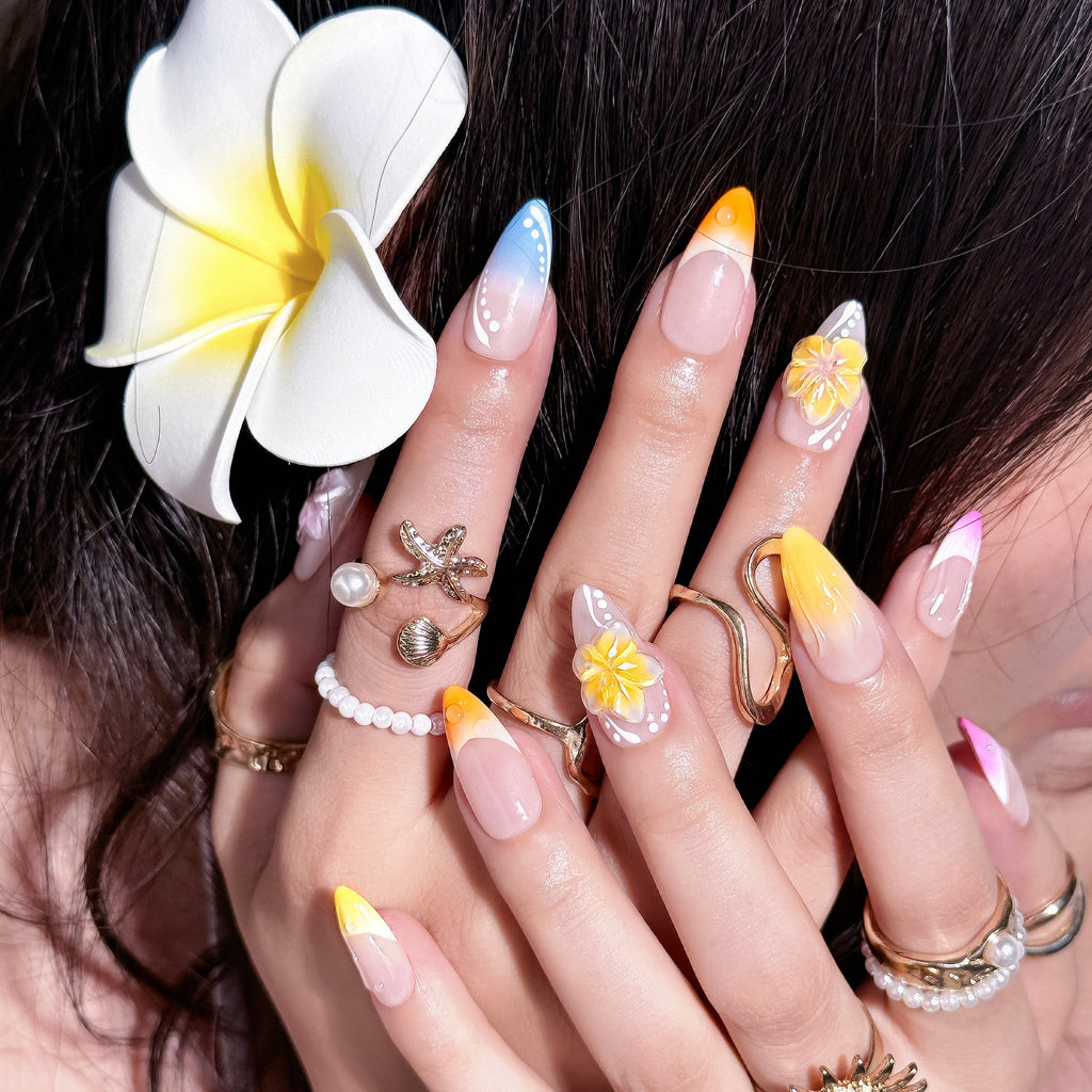 Sunlit Petals | Short Almond Luxury Press-On Nails