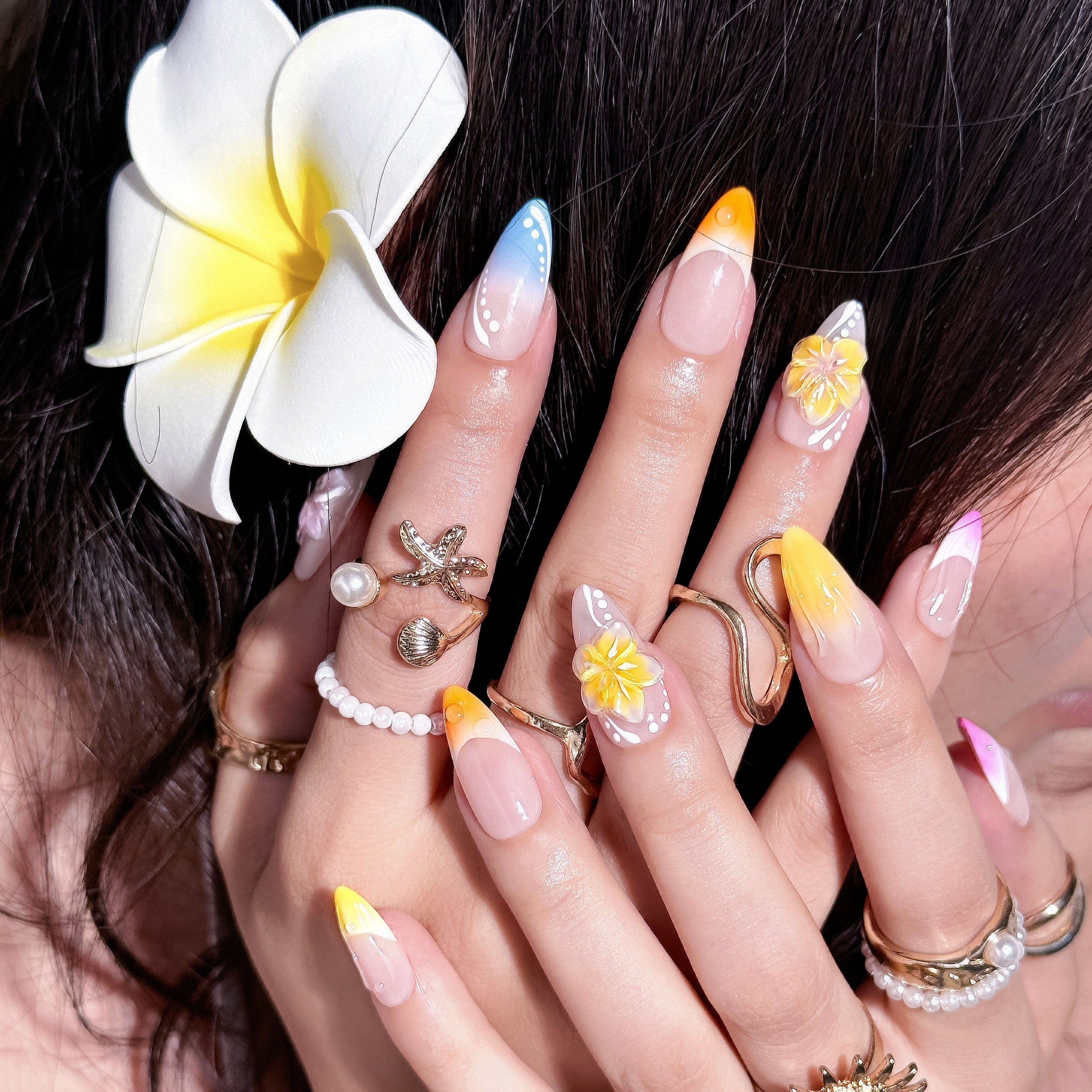 Sunlit Petals | Short Almond Luxury Press-On Nails