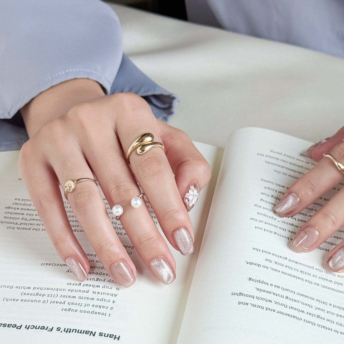 Golden Blossom | Short Square Luxury Press-On Nails