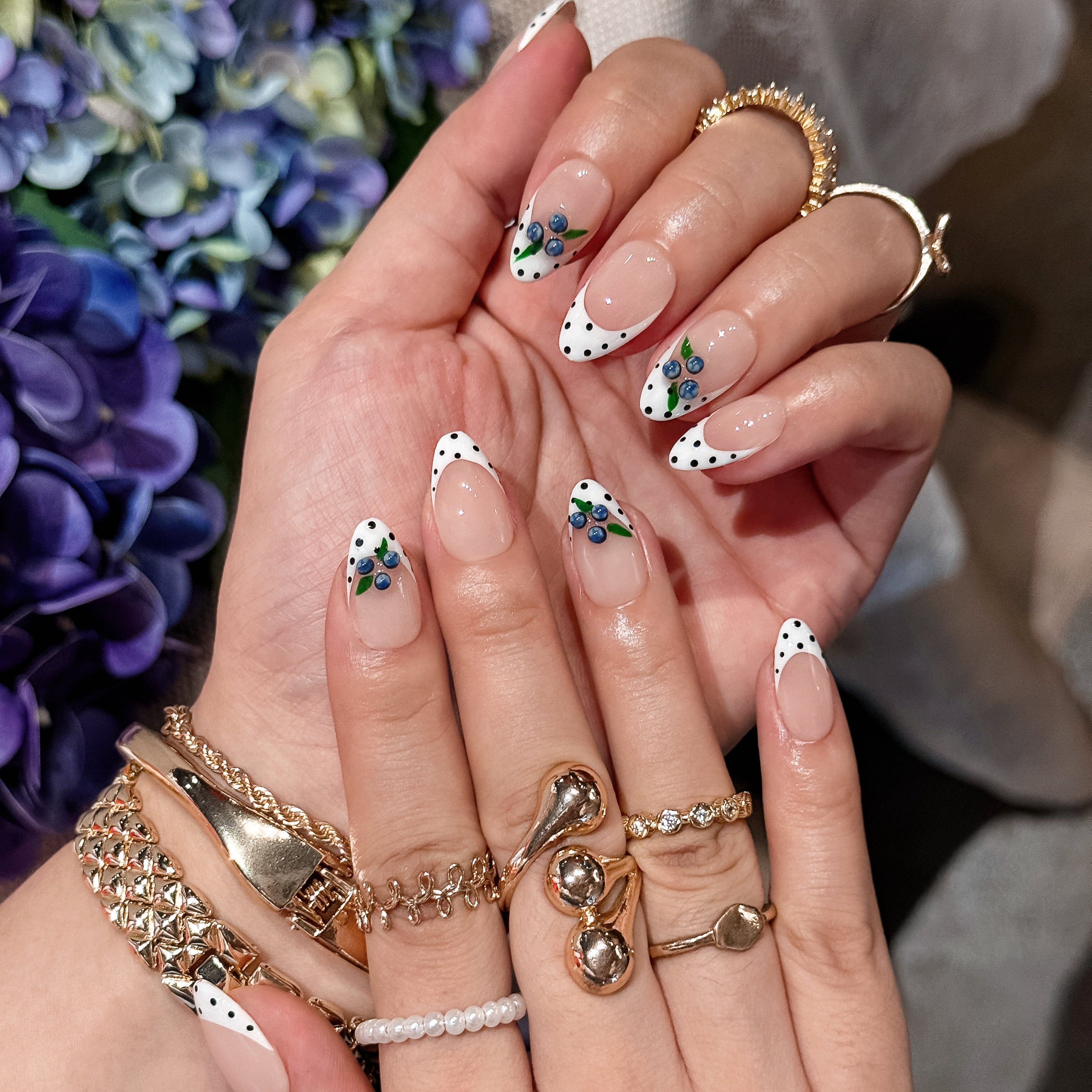 Blueberry Dot | Short Almond Luxury Press-On Nails