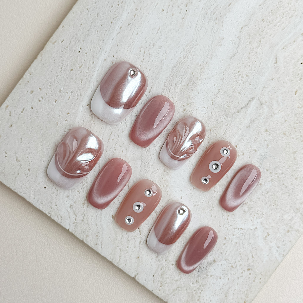 Pearl Bloom | Short Square Luxury Press-On Nails