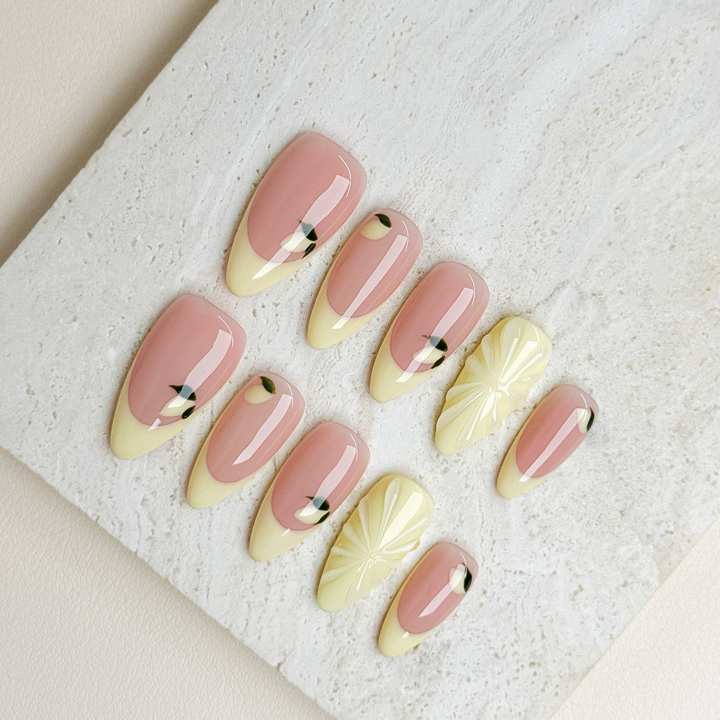 Lemon Sorbet | Medium Almond Luxury Press-On Nails