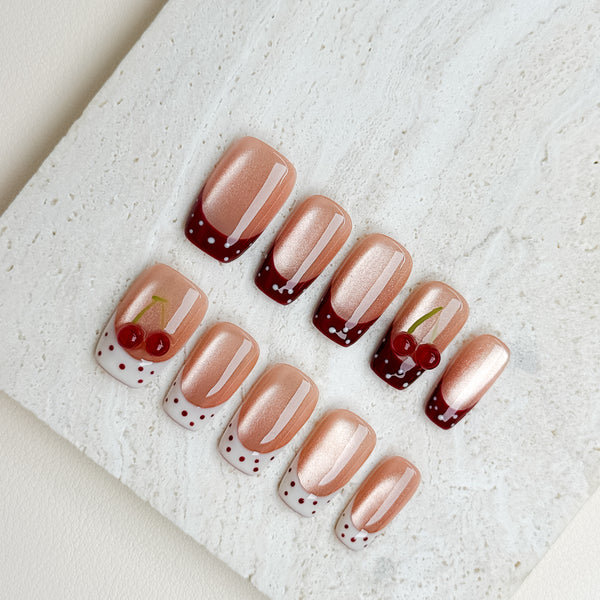 Cherry Noir | Short Square Luxury Press-On Nails