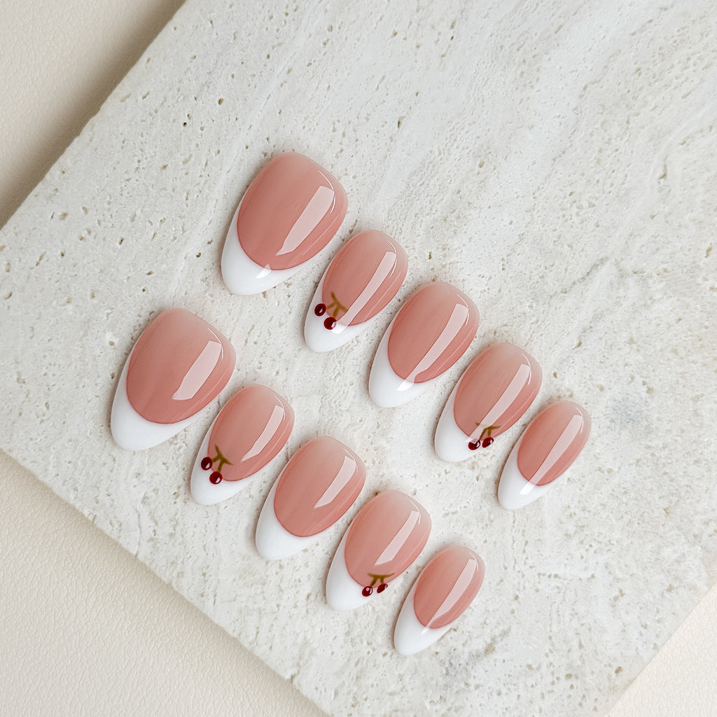 Cherry French | Short Almond Luxury Press-On Nails