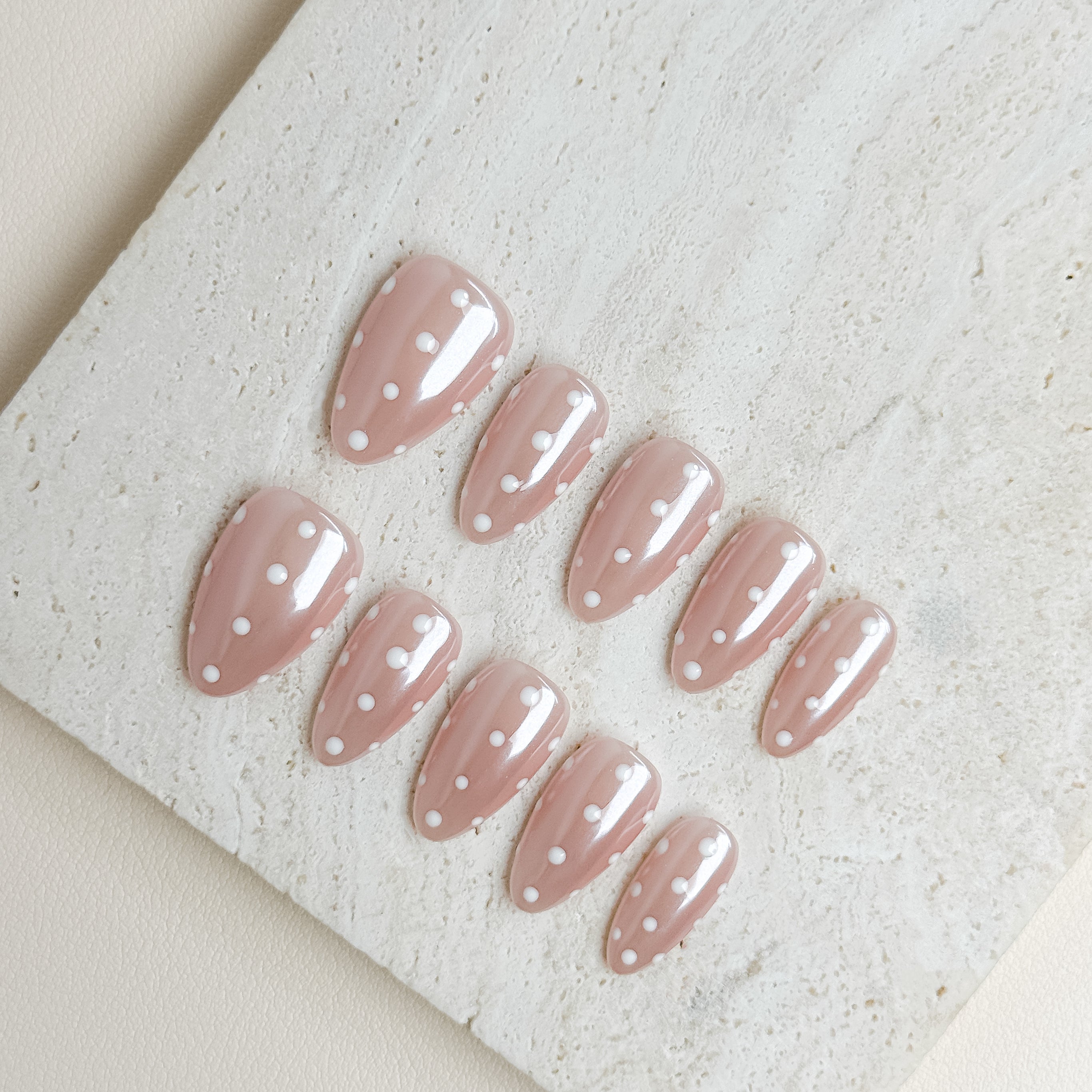 Pearl Dot | Medium Almond Luxury Press-On Nails