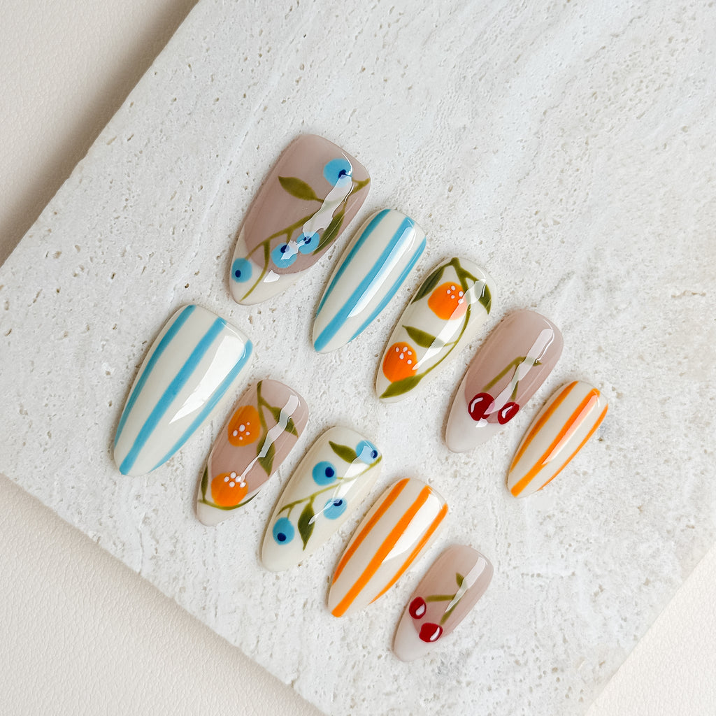 Mediterranean Bloom | Short Almond Luxury Press-On Nails