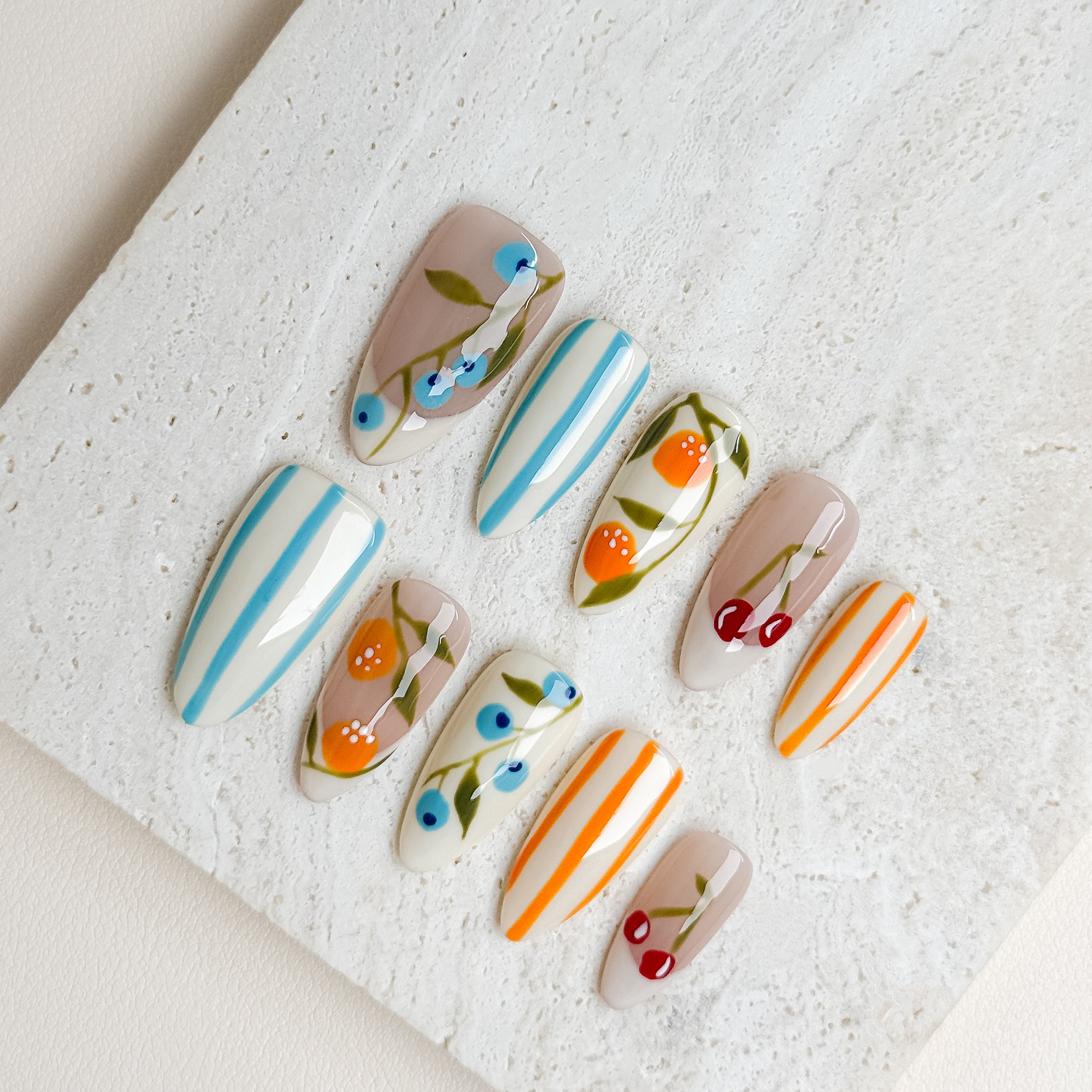 Mediterranean Bloom | Short Almond Luxury Press-On Nails