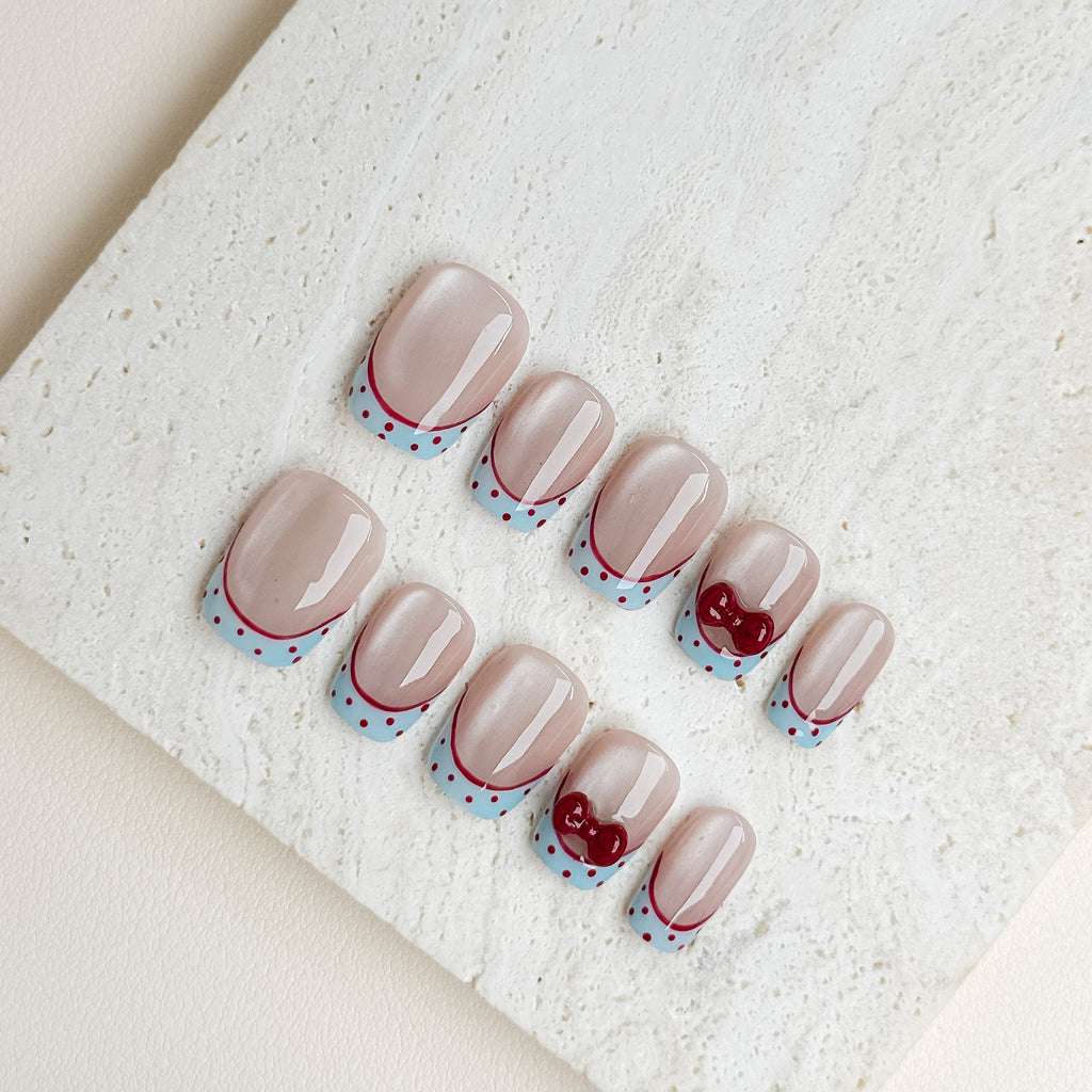 Velvet Bow | Short Square Luxury Press-On Nails