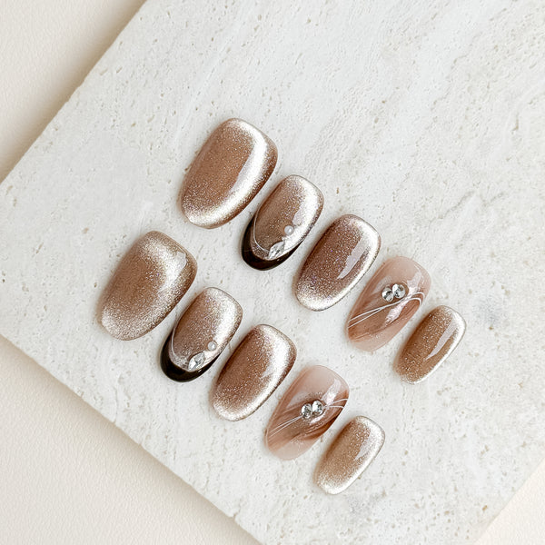 Champagne Veil | Short Square Luxury Press-On Nails