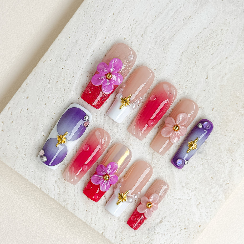 Bloom Pop | Long Coffin Luxury Press-On Nails