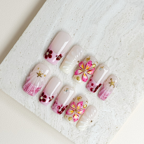 Blossom Tide | Medium Square Luxury Press-On Nails