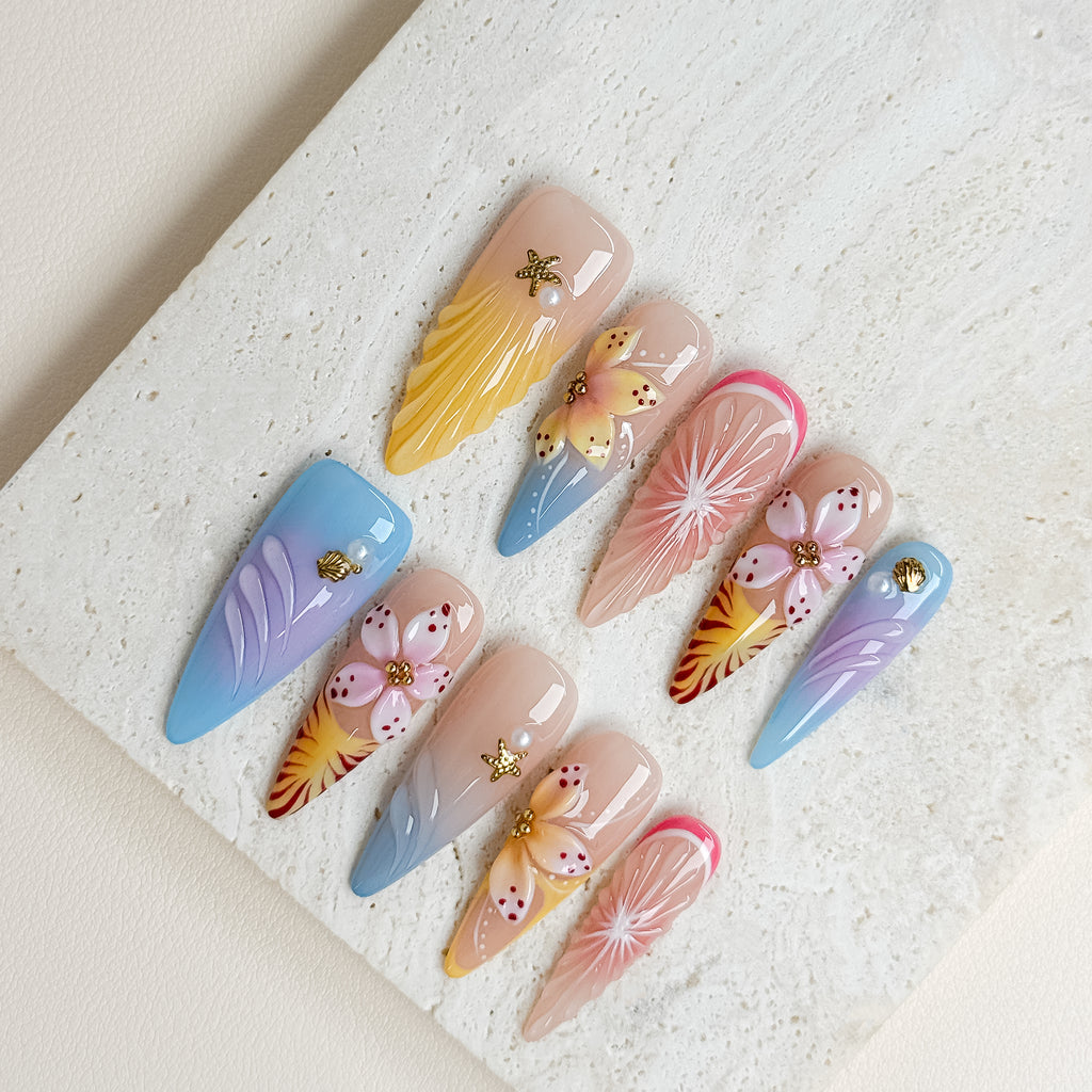 Tropical Bloom | Long Stiletto Luxury Press-On Nails