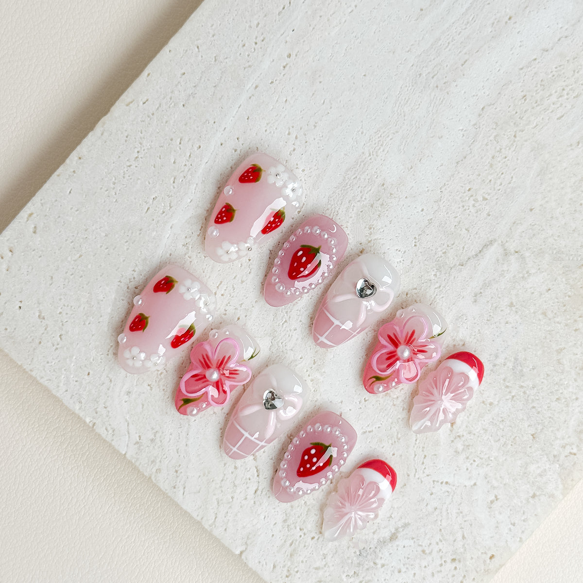 Strawberry Blossom | Short Almond Luxury Press-On Nails