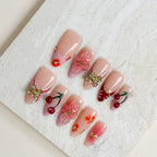 Cherry Amour | Medium Almond Luxury Press-On Nails