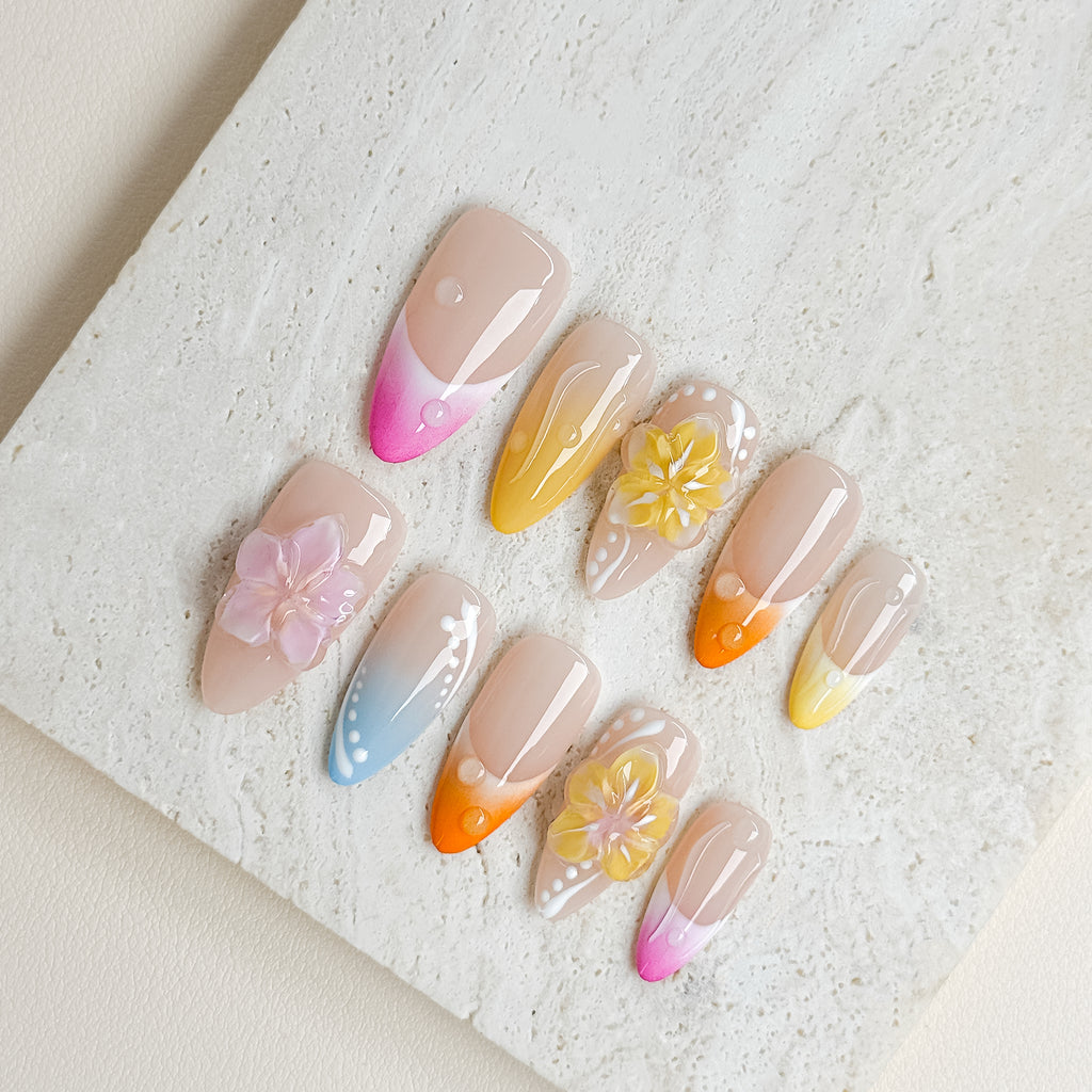 Sunlit Petals | Short Almond Luxury Press-On Nails
