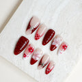 Crimson Blossom | Medium Almond Luxury Press-On Nails