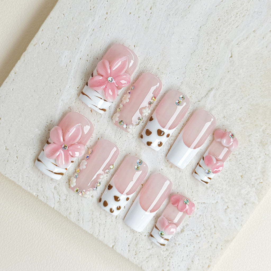 Pink Blossom | Medium Square Luxury Press-On Nails