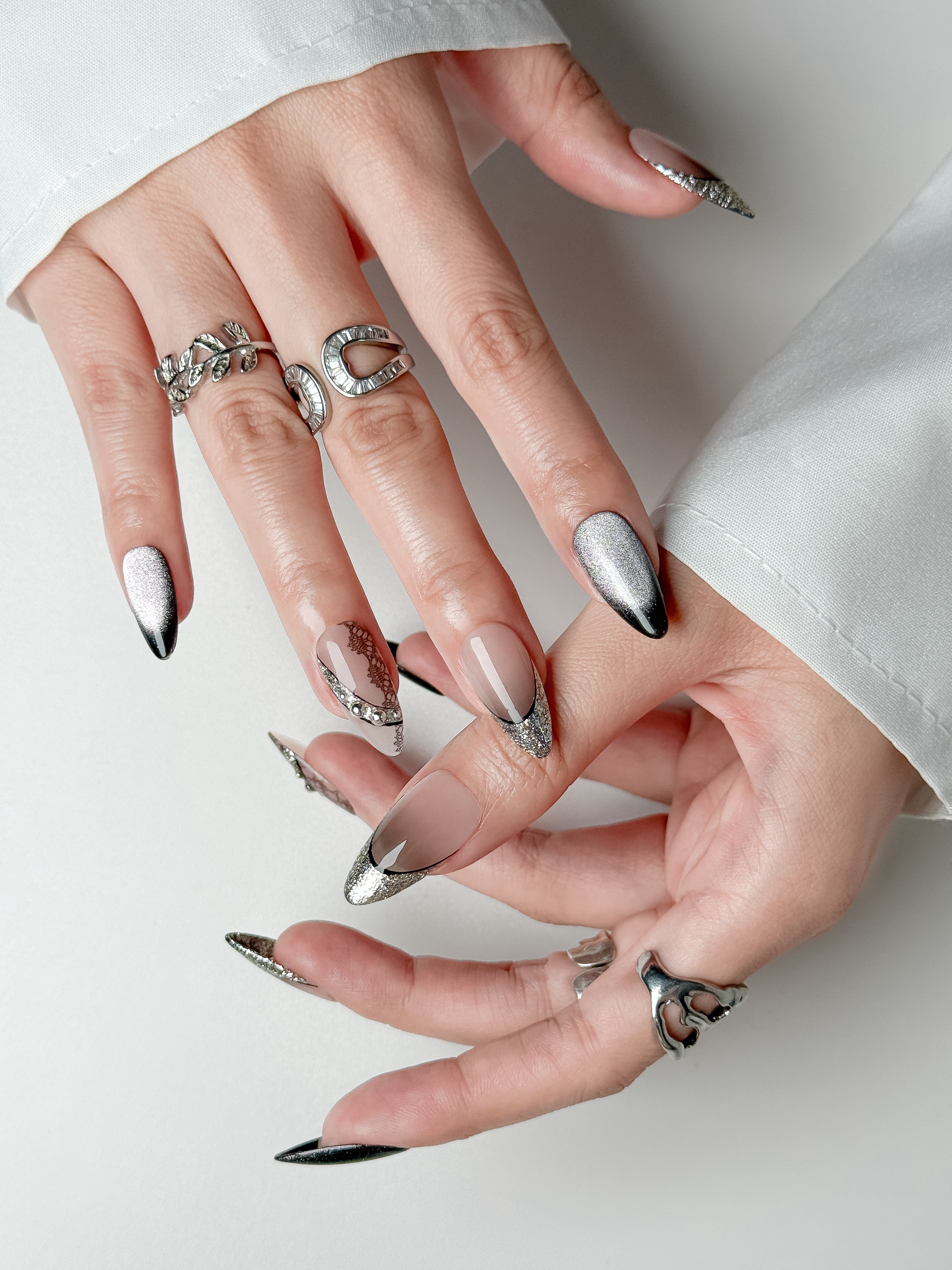 Velvet Lace French Medium Almond Press-On Nails