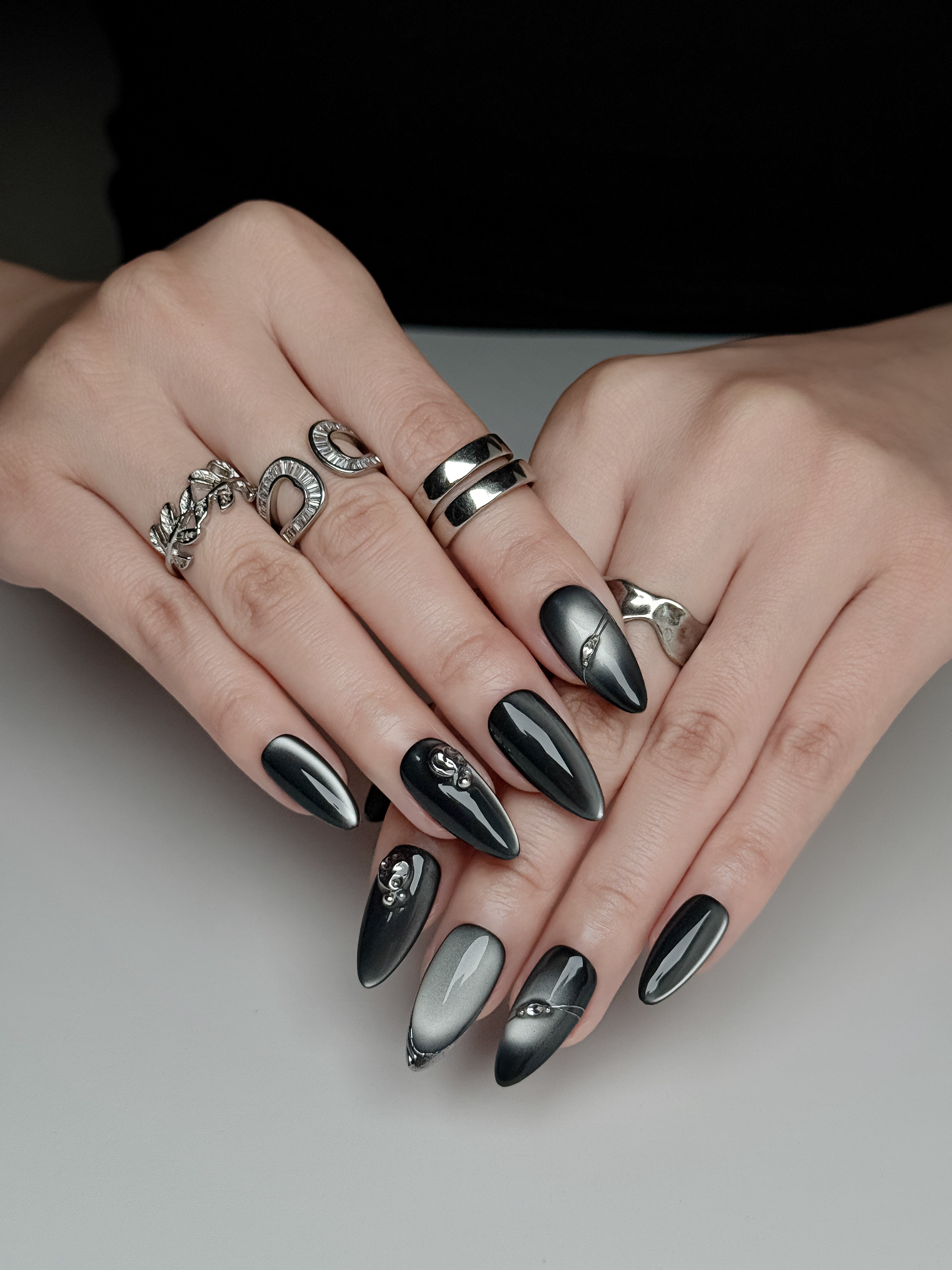 Shadow Chrome Medium Almond Press-On Nails