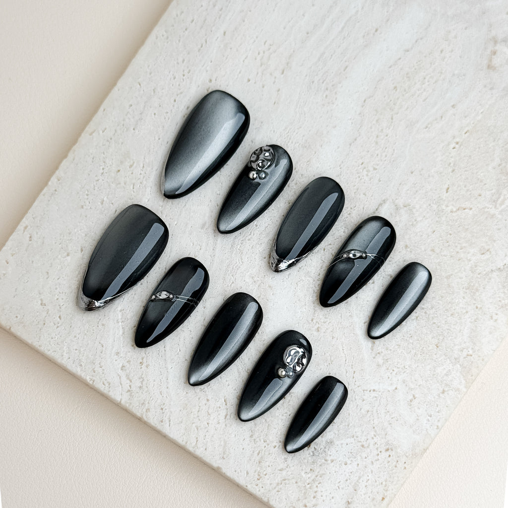 Shadow Chrome Medium Almond Press-On Nails