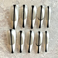Monochrome Edge – Silver & White French Press-On Nails with Black Line Detail