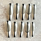 Monochrome Edge – Silver & White French Press-On Nails with Black Line Detail