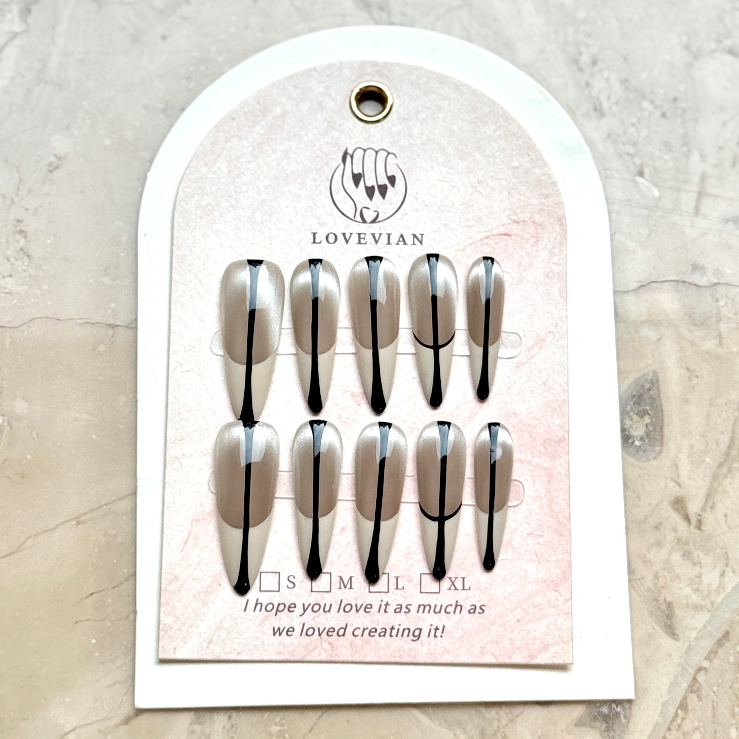 Monochrome Edge – Silver & White French Press-On Nails with Black Line Detail