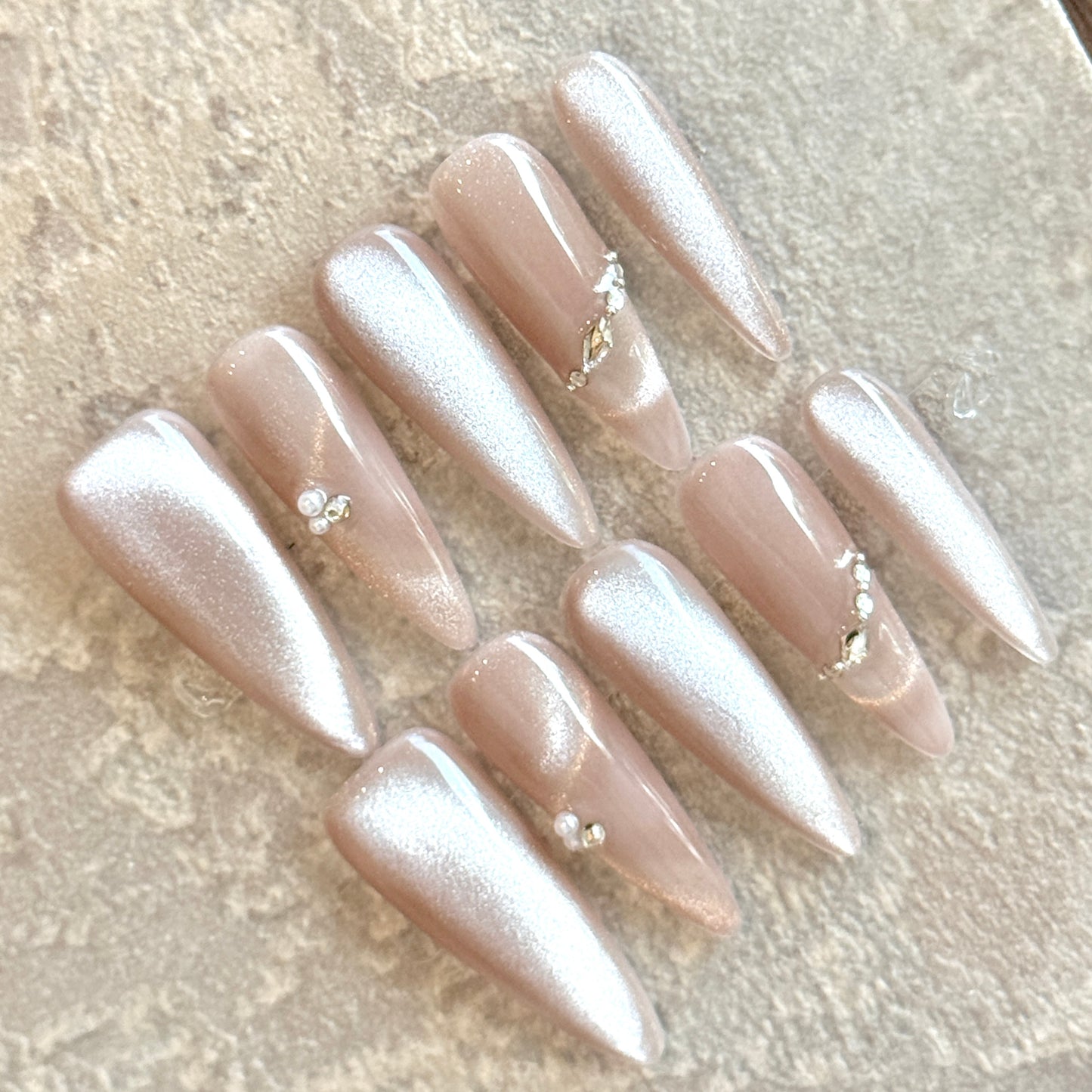 Rose Glow – Nude Pink Shimmer Press-On Nails with Crystal Accents