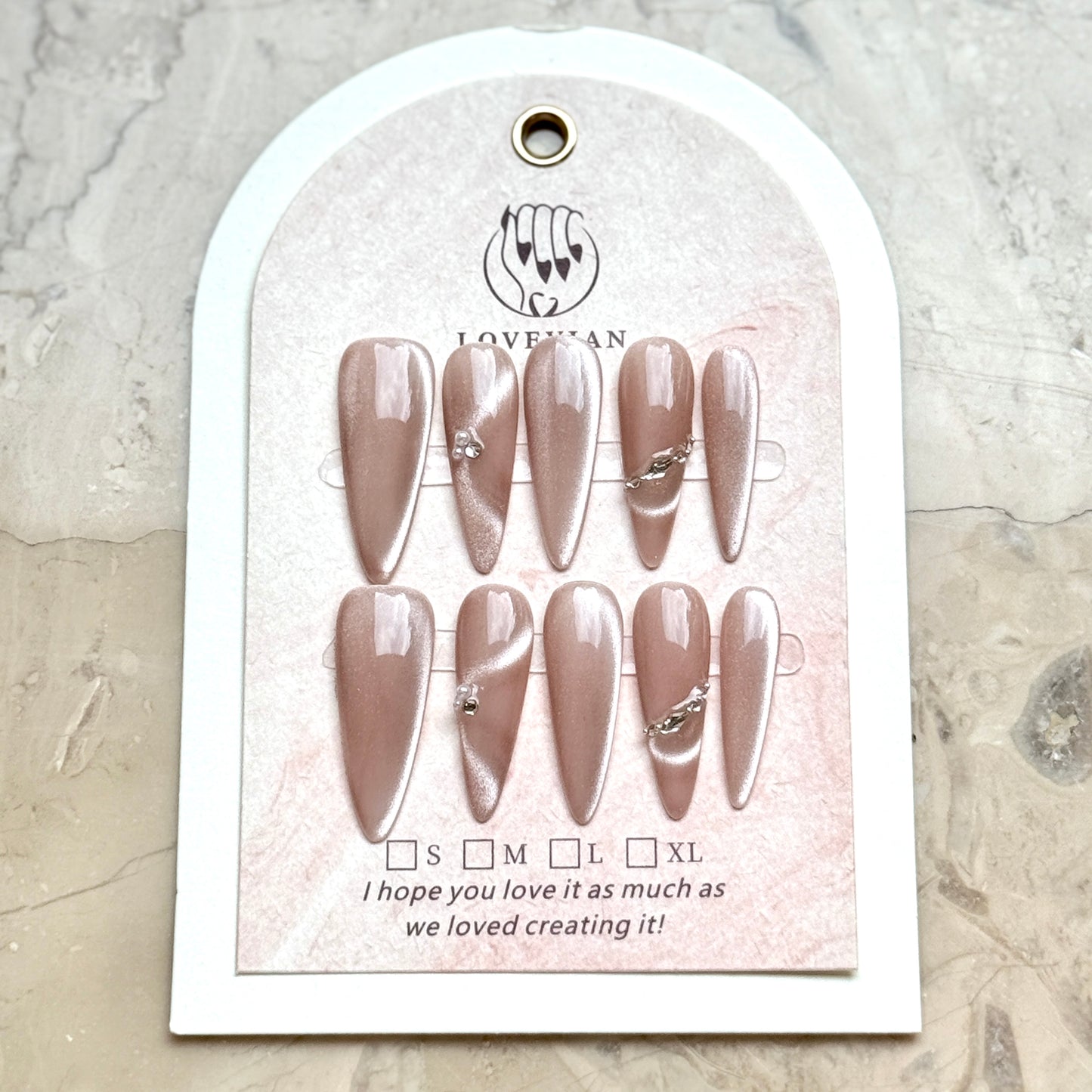 Rose Glow – Nude Pink Shimmer Press-On Nails with Crystal Accents