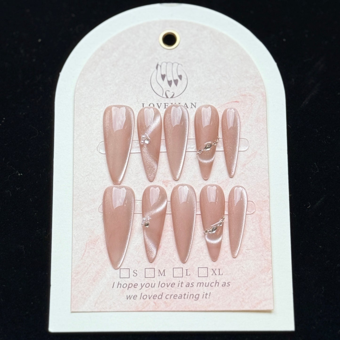 Rose Glow – Nude Pink Shimmer Press-On Nails with Crystal Accents