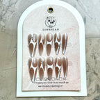 Mocha Élan – Nude Gradient Geometric French Press-On Nails with Crystal Accent