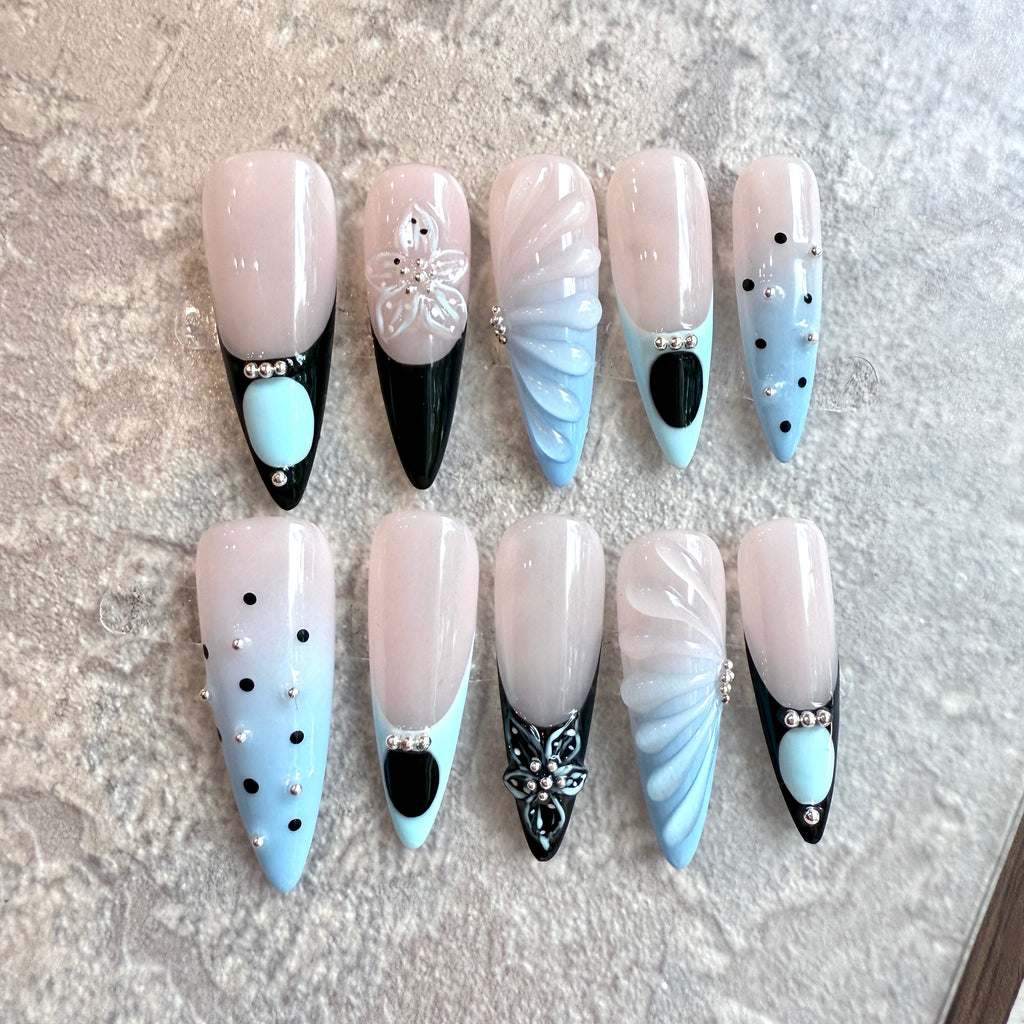 Purple 3D Floral Press-On Nails – Elegant Handmade Luxury Nail Set