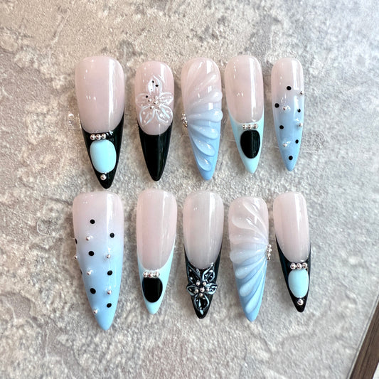 Purple 3D Floral Press-On Nails – Elegant Handmade Luxury Nail Set