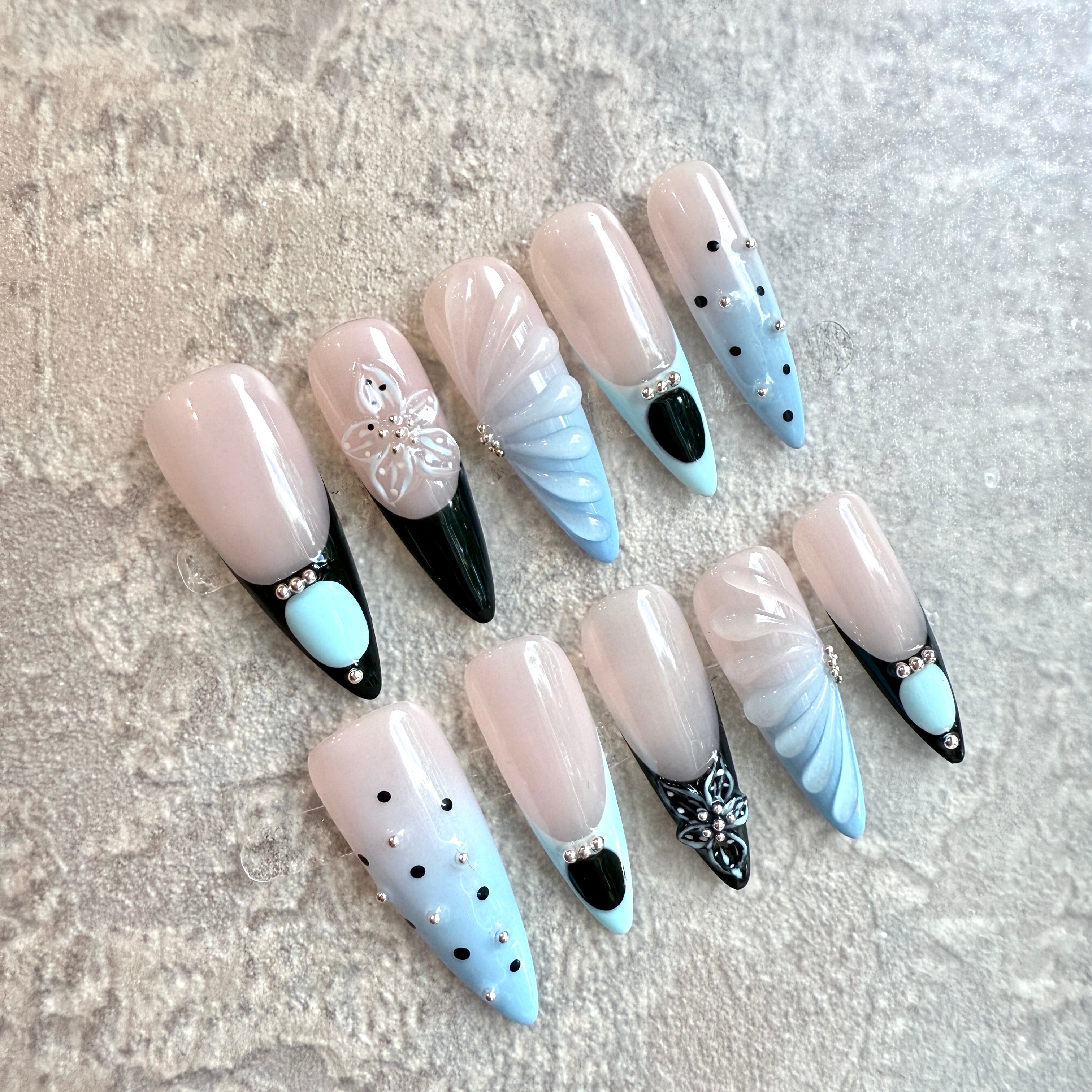 Purple 3D Floral Press-On Nails – Elegant Handmade Luxury Nail Set