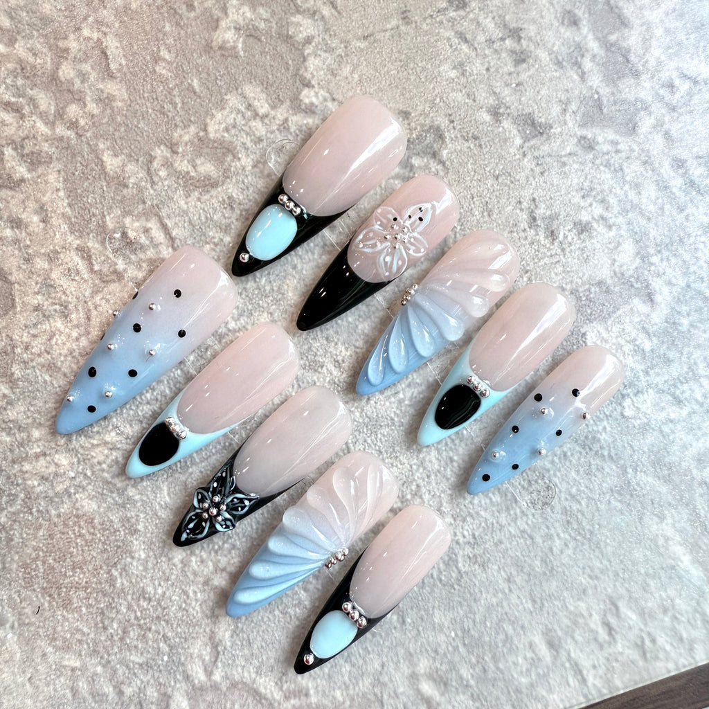 Purple 3D Floral Press-On Nails – Elegant Handmade Luxury Nail Set